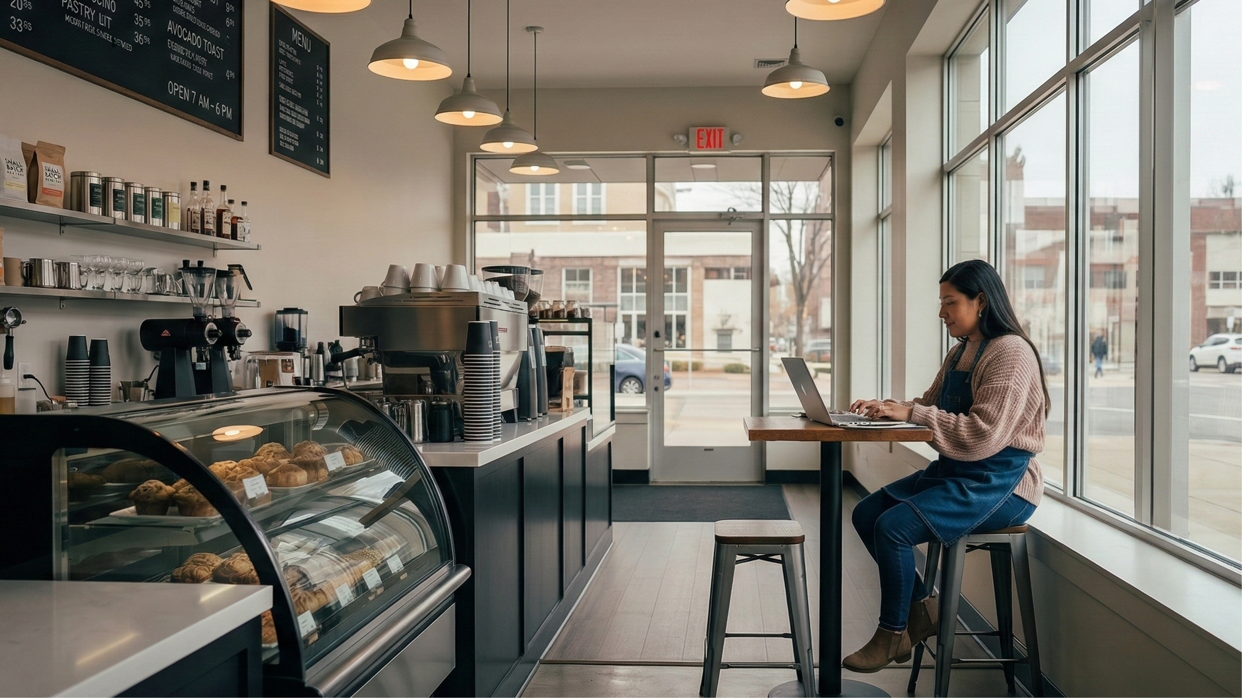 Business woman working in a coffee shop in South Dakota