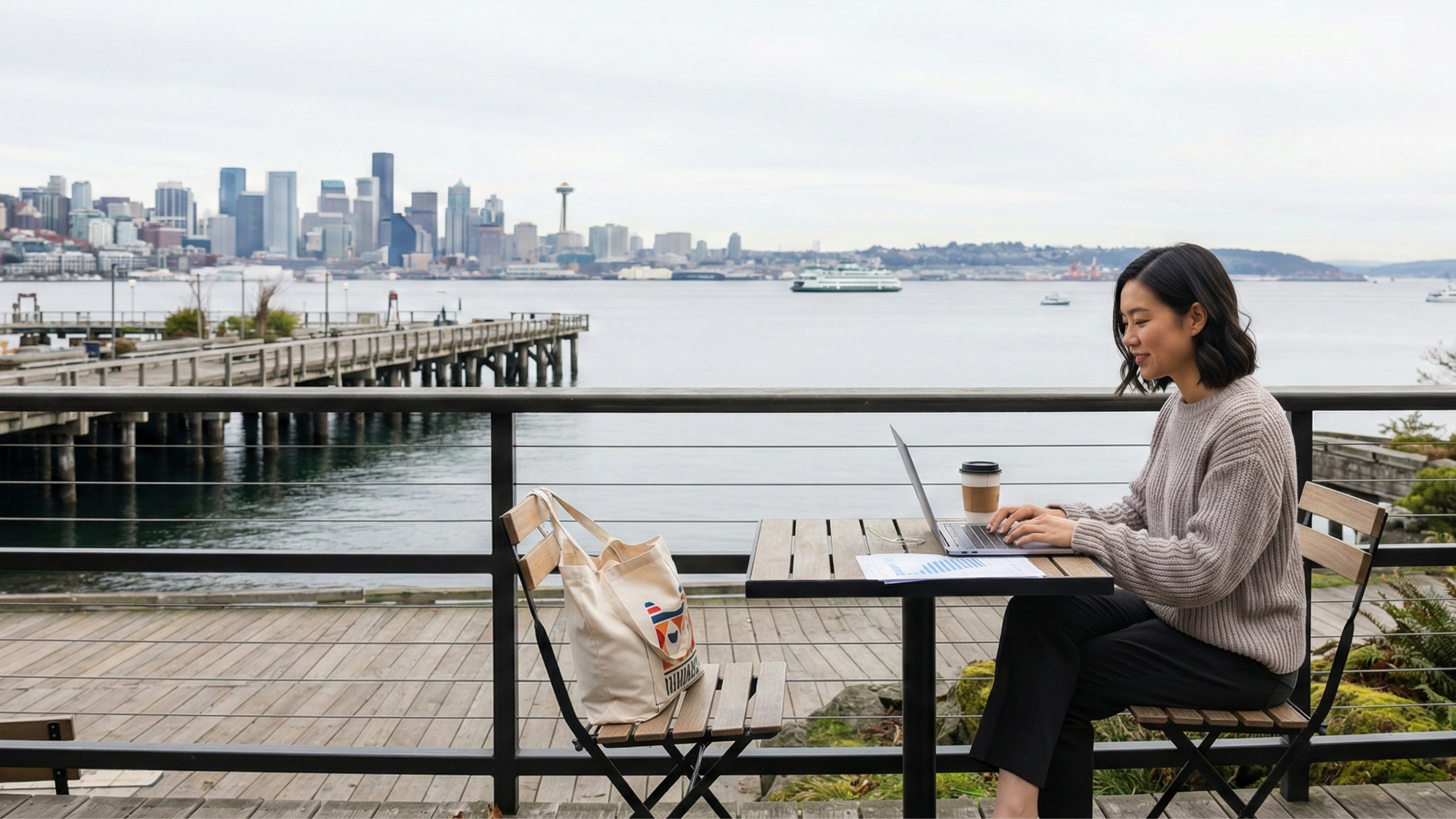 Woman starting an LLC in in washington near the pier