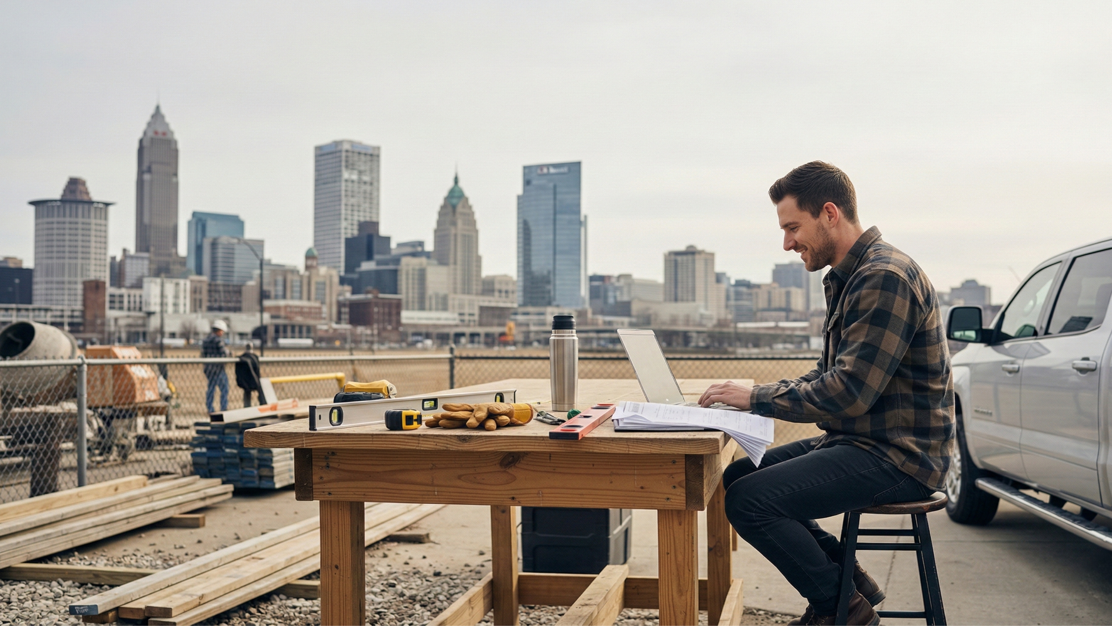 man working on his LLC at a job site