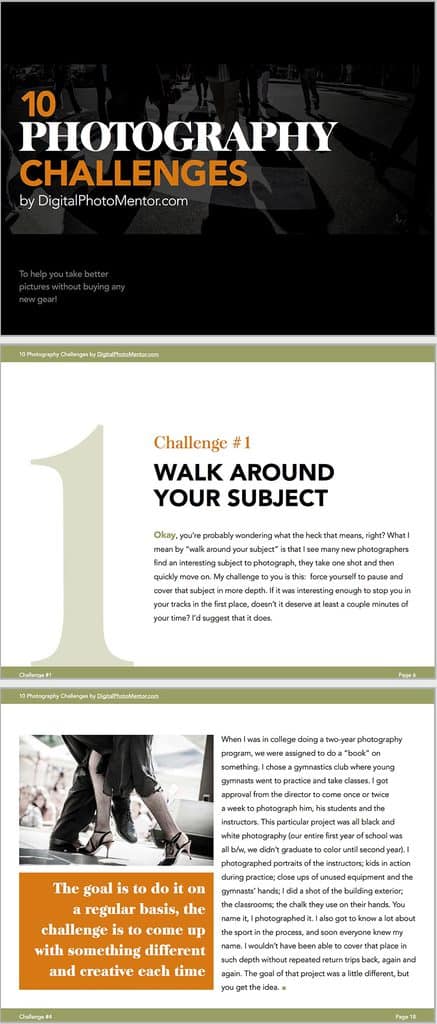 Here's a few sample pages of Darlene's Photo Challenge ebook after working with a designer (3.5 years after first publishing the ebook).