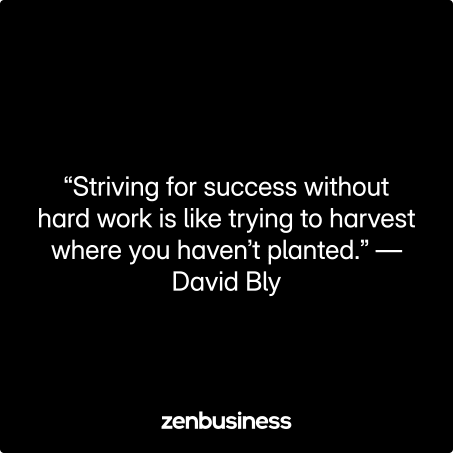 “Striving for success without hard work is like trying to harvest where you haven’t planted.” —David Bly