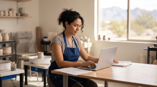 Business owner setting up an Arizona corporation at their desk