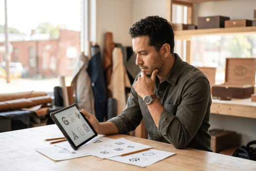Business owner designing a logo for a cigar brand