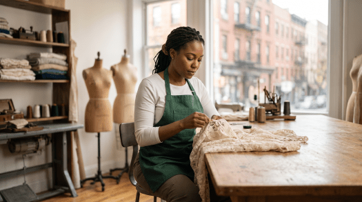 Business owner reviewing paperwork to form a New York corporation