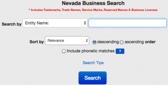 state of nevada business license lookup