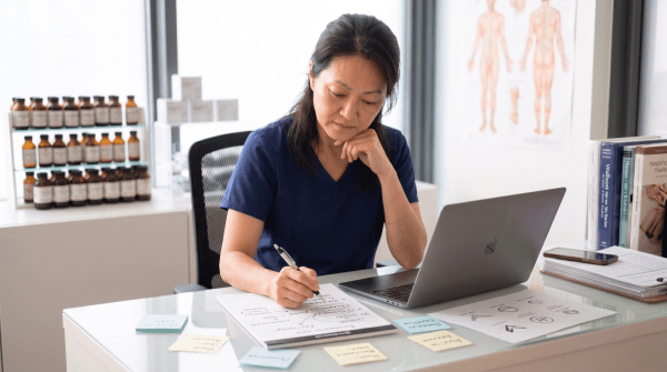 Acupuncturist brainstorming acupuncture business names