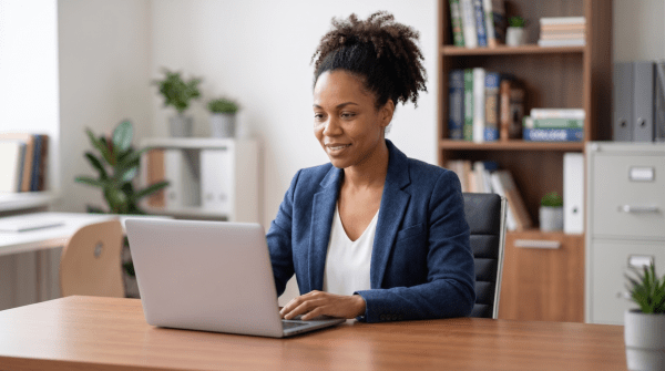 Admissions consultant starting an admissions consulting business LLC on laptop