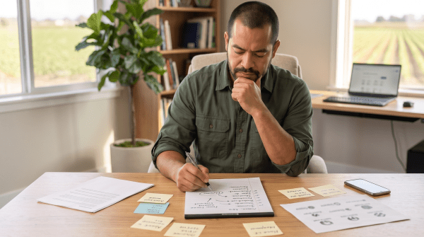 Agritech SaaS business owner brainstorming business name ideas