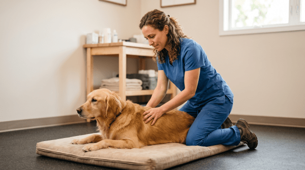 Animal chiropractic owner working on their new business