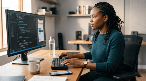 App development studio owner developing a mobile app