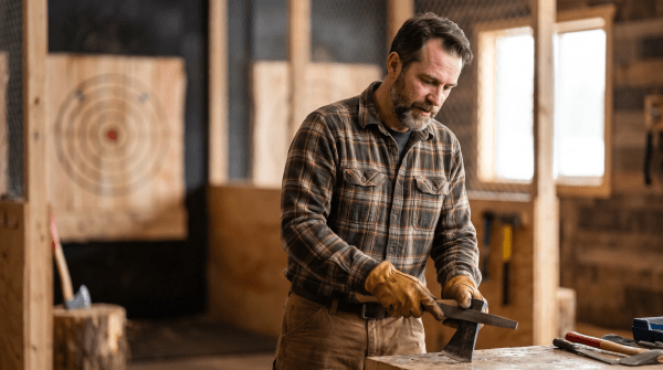 Axe throwing venue owner running an axe throwing venue