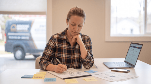 Basement finishing owner brainstorming business name ideas