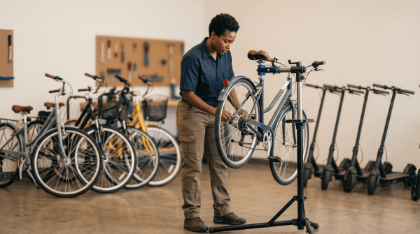 Bike and scooter rental business owner working on their business