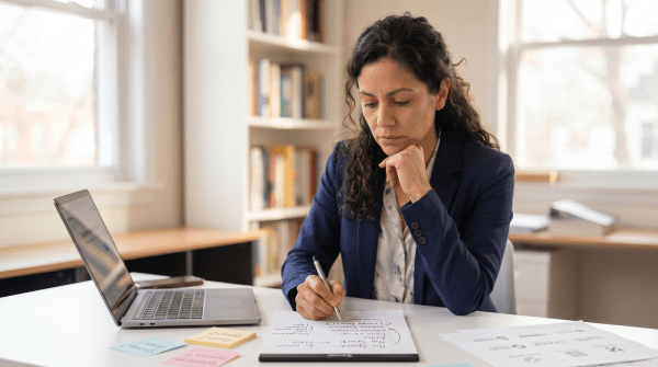 Book publishing business owner brainstorming LLC name ideas for a publishing company
