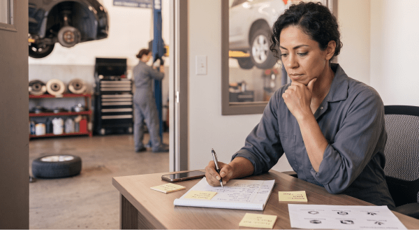 Brake repair shop owner brainstorming business name ideas