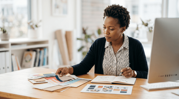 Brand design and identity studio owner developing branding concepts for a creative agency