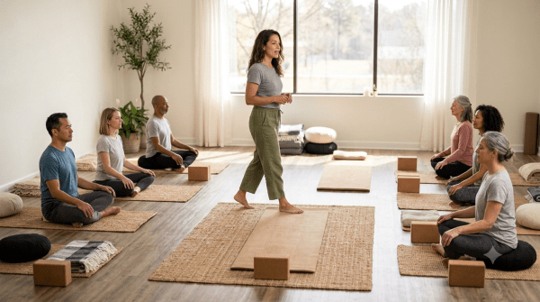 Breathwork classes business owner leading a breathwork class