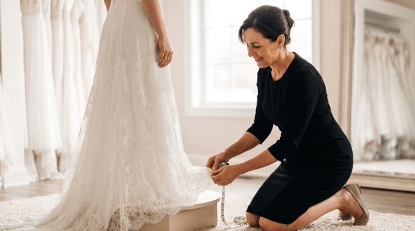 Bridal shop owner running a bridal shop