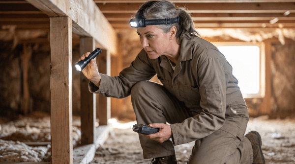 Building inspection business owner inspecting a building