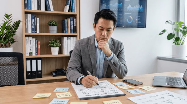 Business intelligence consulting owner brainstorming business name ideas