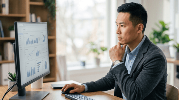 Business intelligence consulting owner analyzing business data
