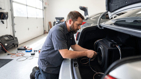 Car audio installation owner working on their new business idea
