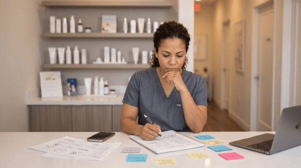 Chemical peel clinic owner brainstorming business name ideas
