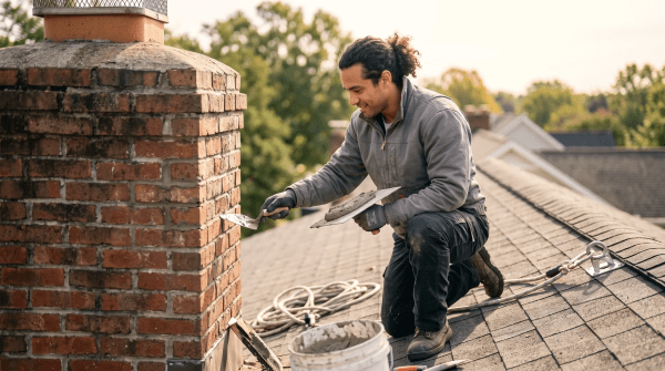 Chimney repair business owner repairing a chimney