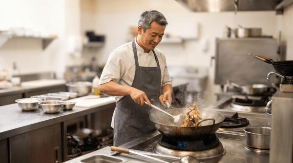 Chinese restaurant owner working on their business