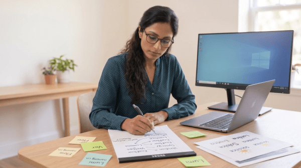 Cloud migration business owner reviewing LLC business name ideas