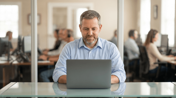 Collections agency owner registering a collections business as an LLC from desk