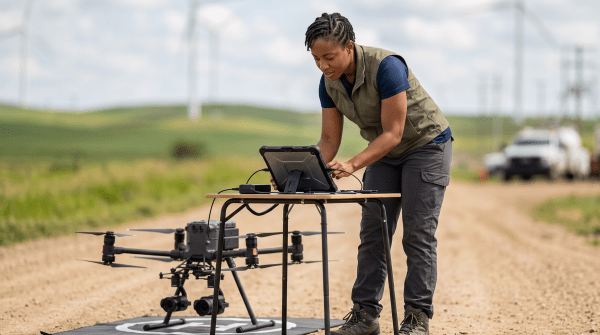 Commercial drone services owner operating a commercial drone