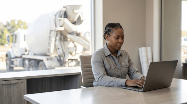 Contractor registering a concrete contracting business as an LLC from desk