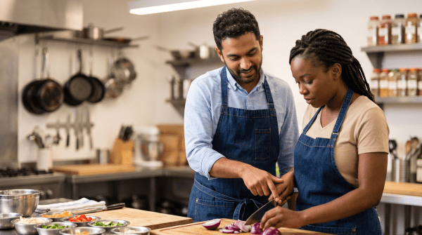 Cooking classes business owner teaching a cooking class
