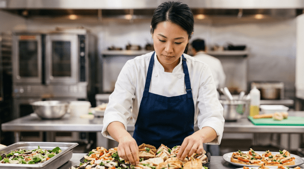 Corporate catering business owner catering a corporate event