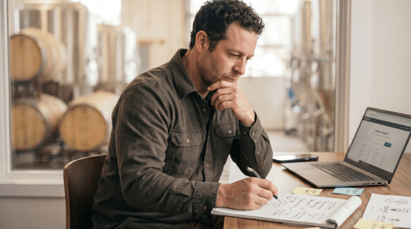 Craft brewery owner brainstorming LLC name ideas for a brewery business