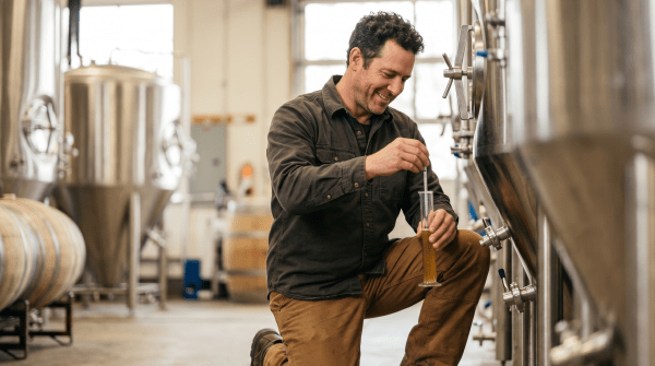 Craft brewery owner brewing craft beer at an independent brewery business