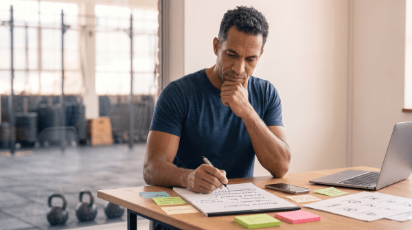 CrossFit gym owner brainstorming LLC name ideas for a fitness business