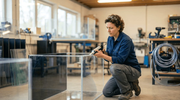 Custom aquarium designer building a luxury aquarium for an aquatic design business