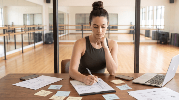 Dance studio owner brainstorming business name ideas