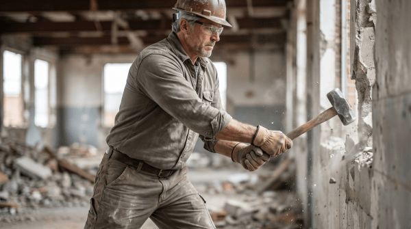 Demolition contractor demolishing a structure for a commercial or residential demolition business