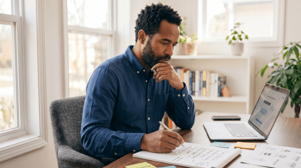Digital product shop owner brainstorming business name ideas