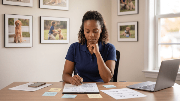 Dog behavior consultant creating business name ideas for an LLC