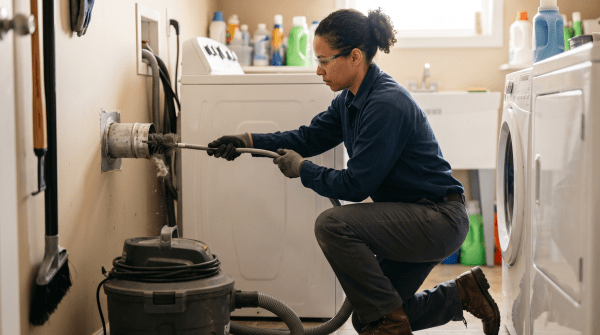 Dryer vent cleaning business owner cleaning a dryer vent