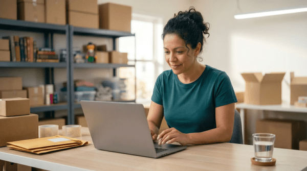 eBay reseller packaging orders at home while starting an LLC business