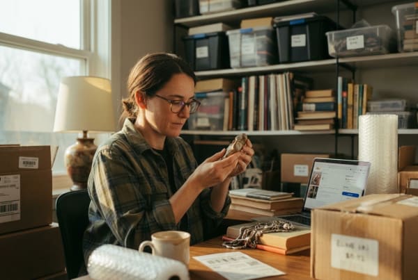 eBay reselling business owner valuing items to sell online