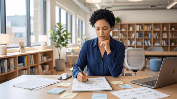 Edtech SaaS business owner brainstorming business name ideas