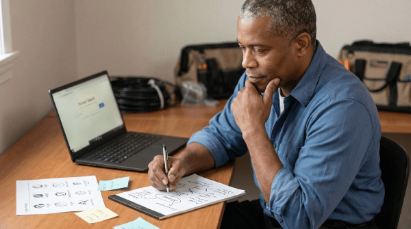 Electrical contractor brainstorming LLC name ideas for an electrical business