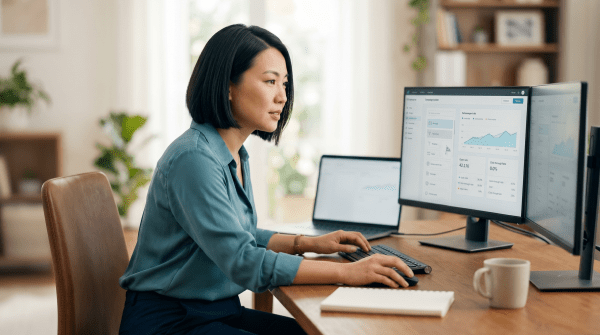 Email marketing agency owner building an email campaign for a marketing and advertising business