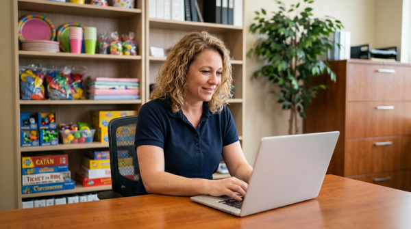 Entertainment center owner starting a recreation business LLC from office